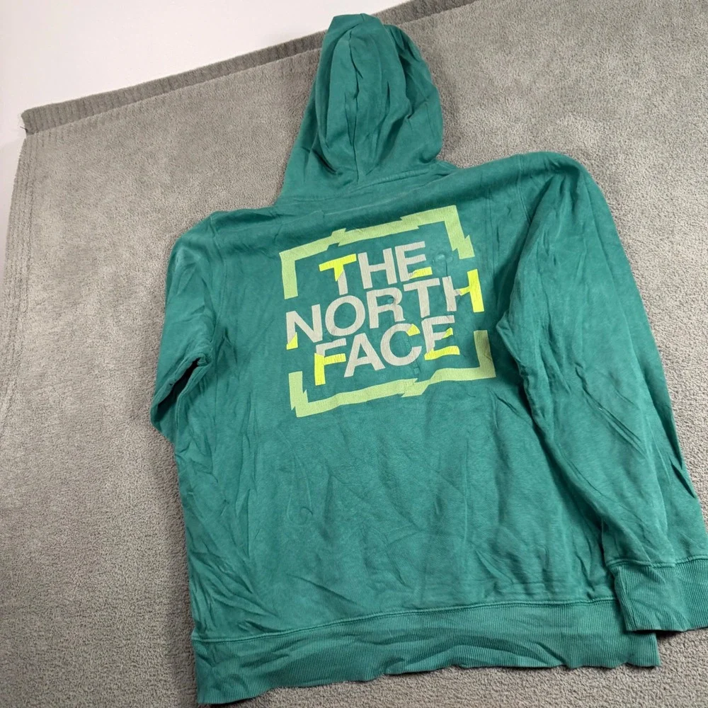 The North Face Mens Large Green Graphic Logo Pullover Hoodie Fleece Kangaroo